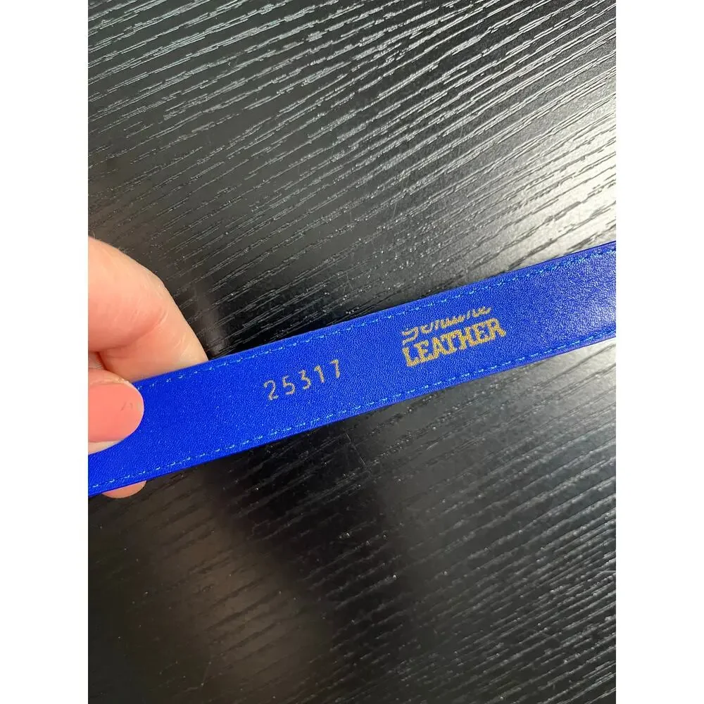 Vintage90's  Preppy Royal Blue Leather Belt with Goldtone Buckle